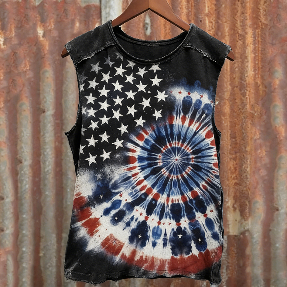 Cardydony Men's American Flag Element Rendering Retro Water Wash Vest