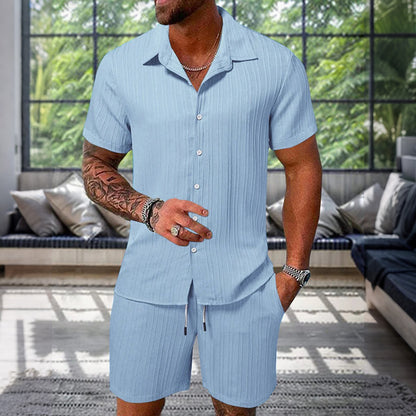 Cardydony Men's Leisure Textured Shirt Set