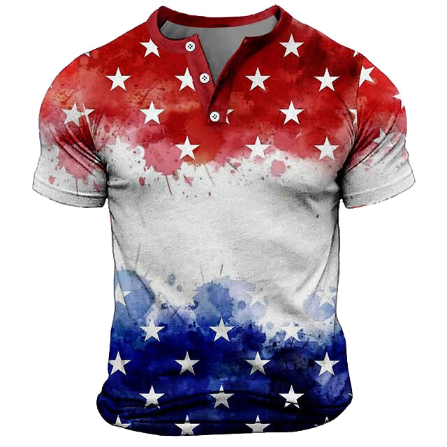 Cardydony Men's Casual America's 250th Anniversary Pattern Henley T-shirt