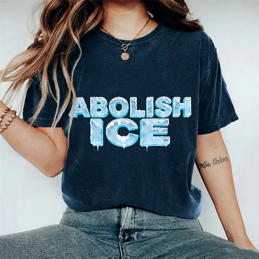 Cardydony Abolish Ice Slogan Round-neck Short-sleeve T-shirt