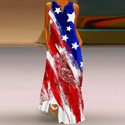 Cardydony Women's America's 250th Anniversary V-neck Sleeveless Maxi Dress