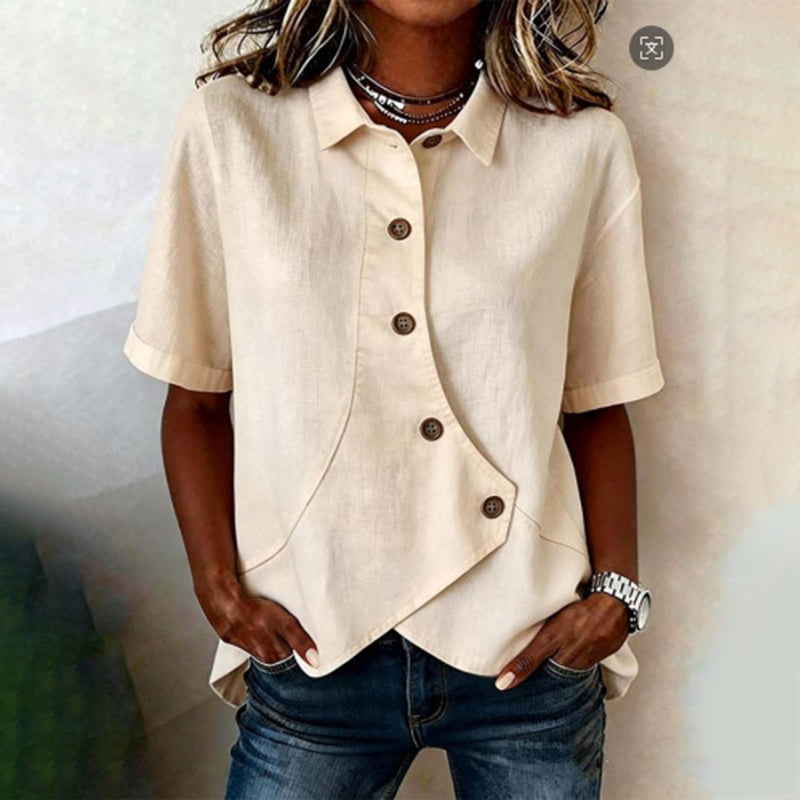 Cardydony Women's Solid Color Short Sleeve Irregular Shirt