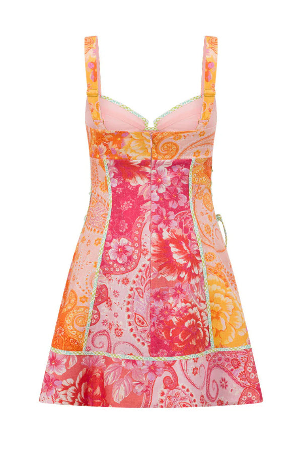 Cardydony Women's Sweet Floral Print Square Neck Suspender Slim-fit Mini Dress