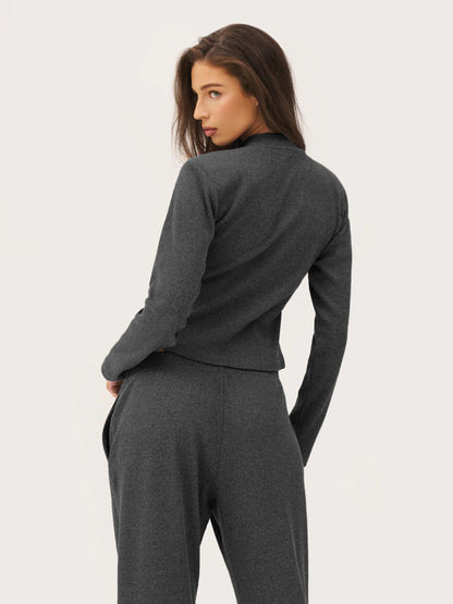 Cardydony Women's Women's Ribbed Knit Co Ord Set – Crop Cardigan & Wide Leg Pants