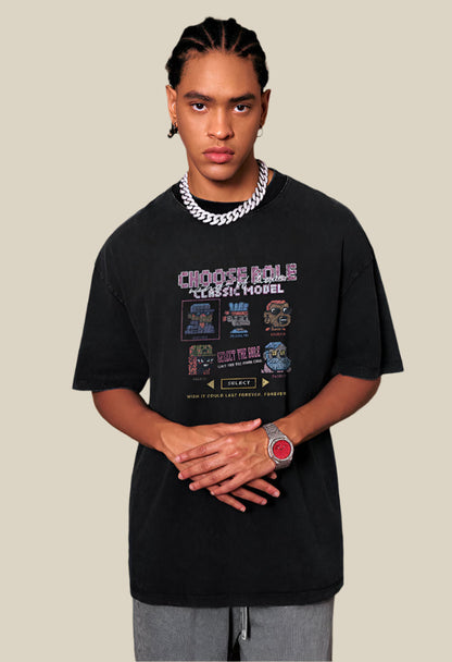Cardydony Women's  Choose Role Pixel Graphic Tee – Oversized Streetwear for Women