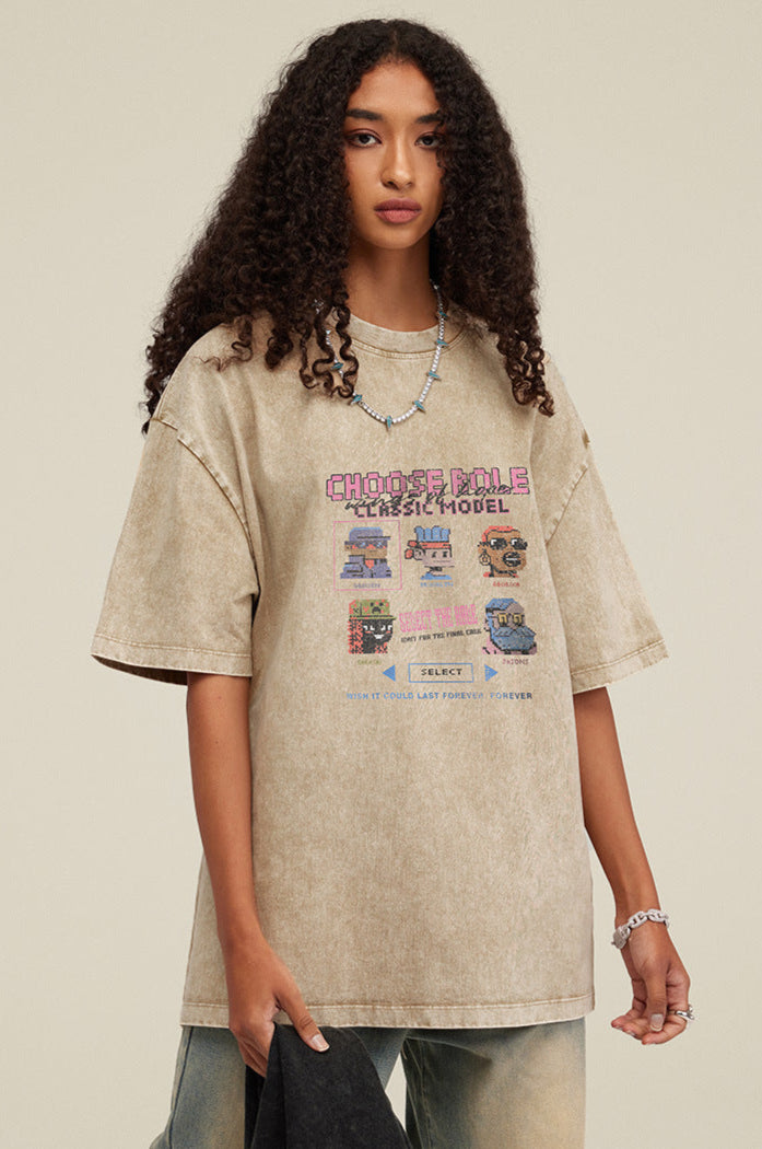 Cardydony Women's  Choose Role Pixel Graphic Tee – Oversized Streetwear for Women