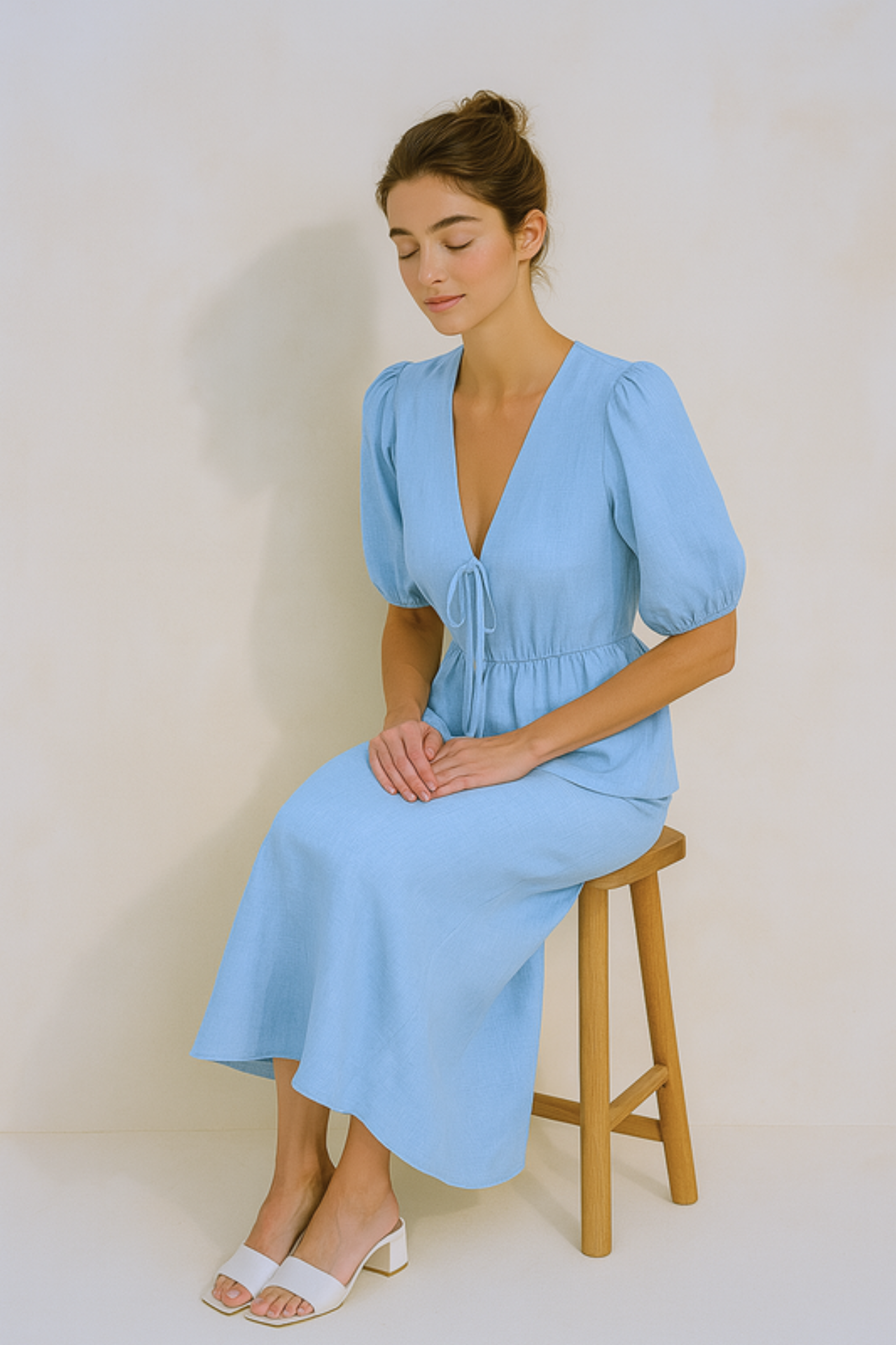 Cardydony Women's Cotton Puff Sleeve Top and Long Skirt Set – Summer Two-Piece Outfit