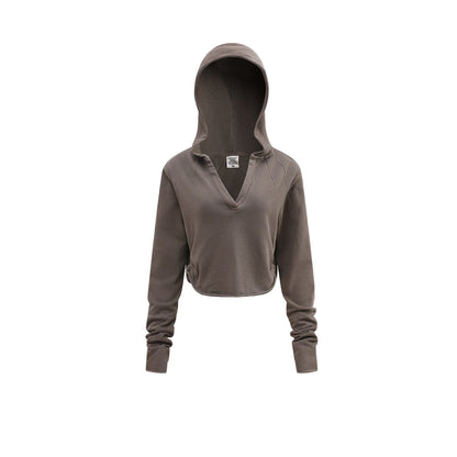 Cardydony Women's Women's Cropped Zipless Hoodie – Streetwear Long-Sleeve Crop Top
