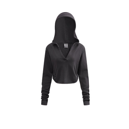 Cardydony Women's Women's Cropped Zipless Hoodie – Streetwear Long-Sleeve Crop Top