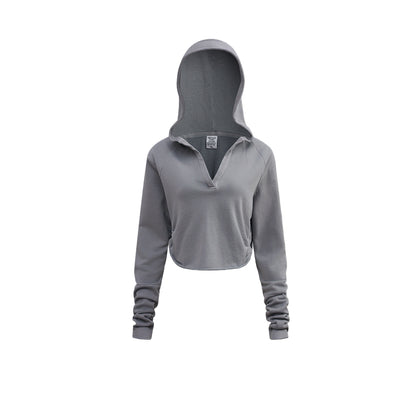 Cardydony Women's Women's Cropped Zipless Hoodie – Streetwear Long-Sleeve Crop Top