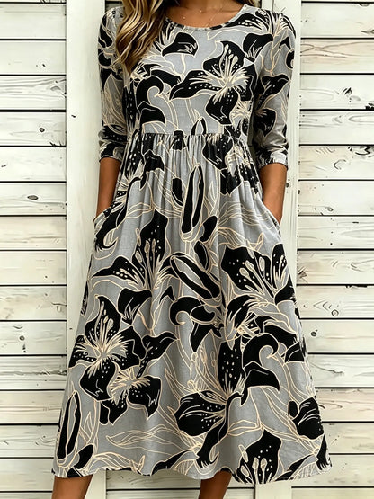 Cardydony Women's Retro Bohemian Floral Print Cotton Linen Dress