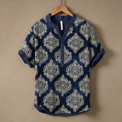 Cardydony Men's Japanese Art Ethnic Print Cotton Linen Top
