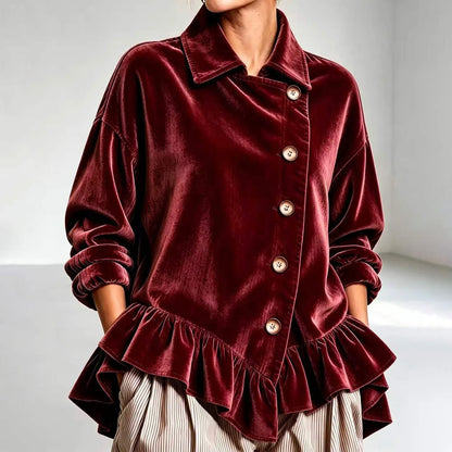Cardydony Women's Fall Winter Cozy High Funnel Neck Asymmetric Velvet Top