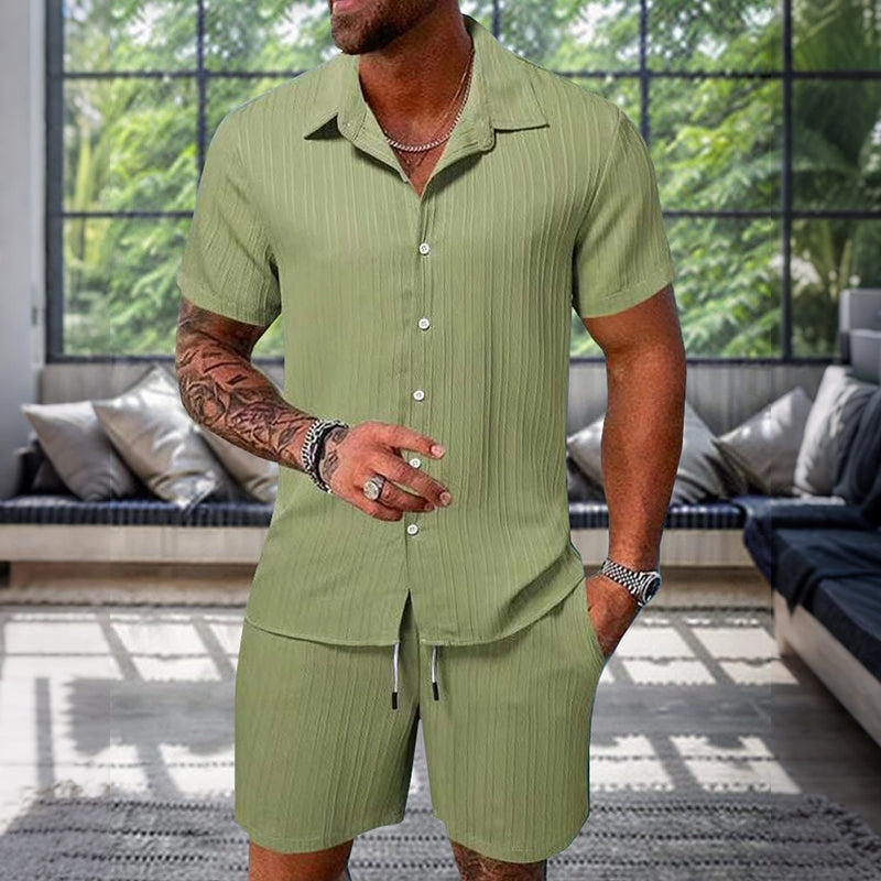 Cardydony Men's Leisure Textured Shirt Set
