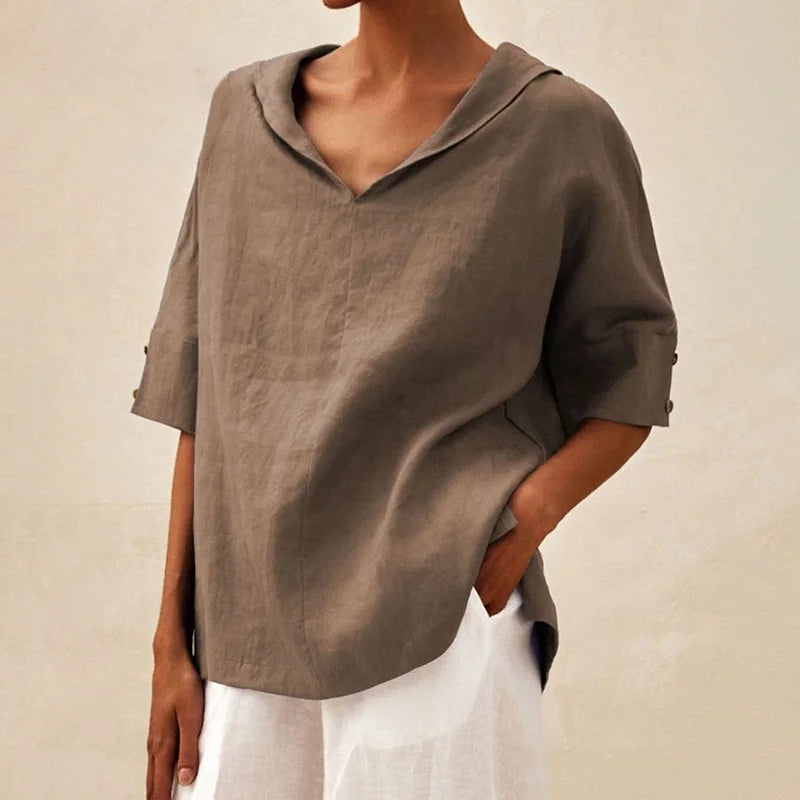 Cardydony Women's Casual Linen V-Neck Shirt