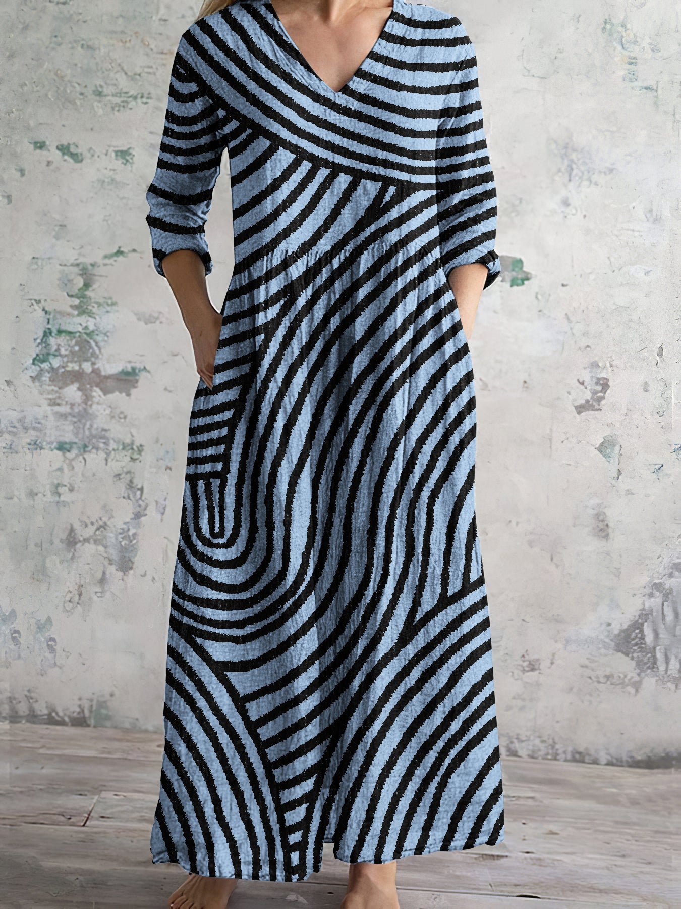 Cardydony Vintage Stripe Pattern Women's Linen Dress