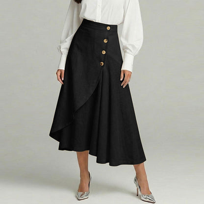 Cardydony Women's Casual Retro Irregular Ruffles Button Cotton And Linen Skirt