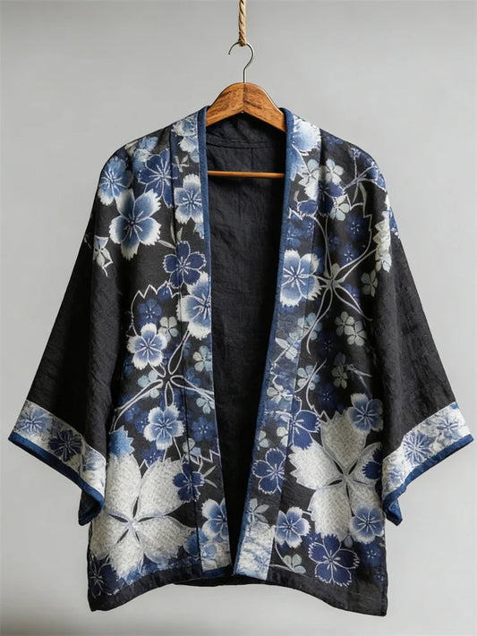 Cardydony Japanese Cherry Blossom Art Linen Kimono