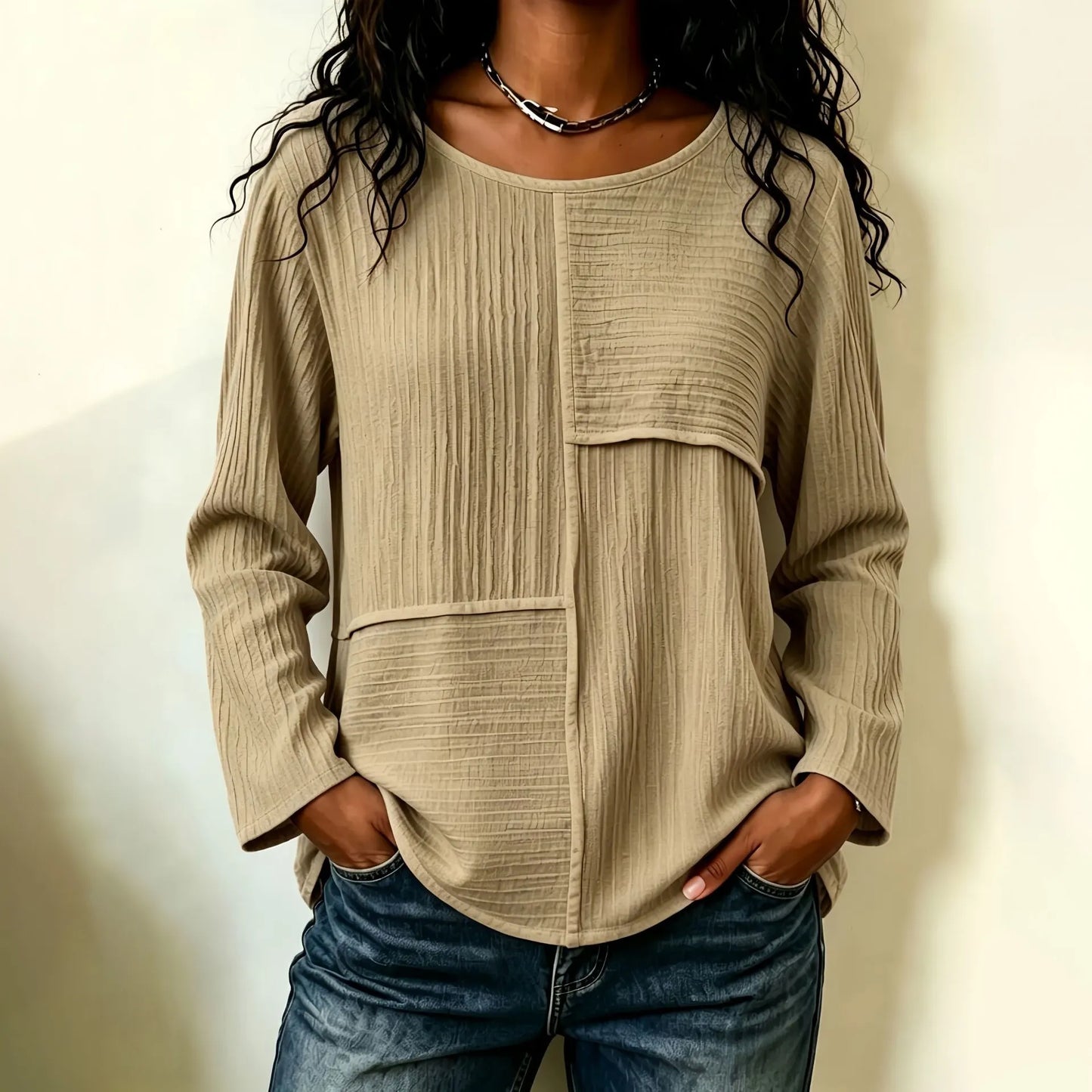 Cardydony Women's Textured Striped Patchwork Loose Batwing Sleeve Casual Blouse