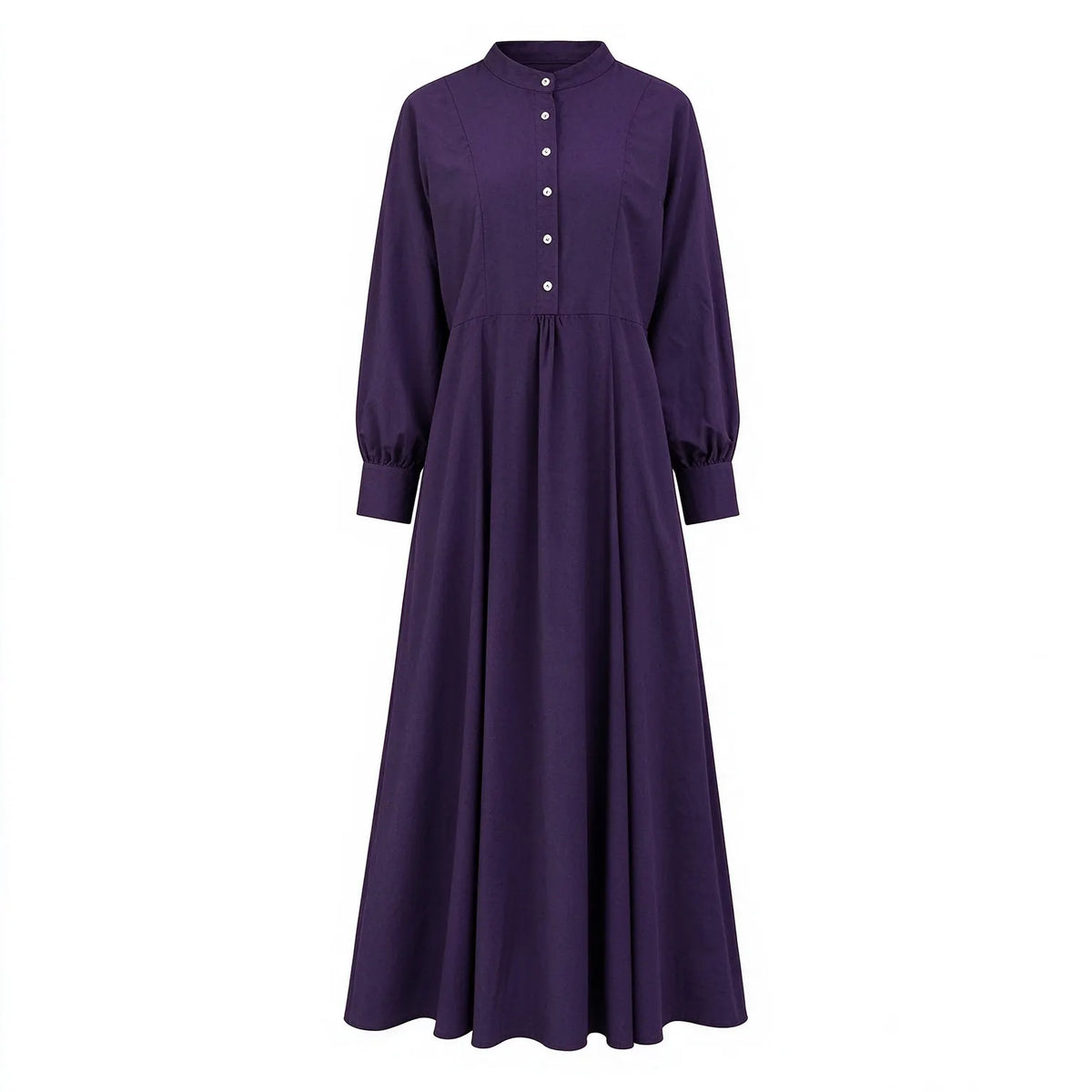 Cardydony Women's Vintage Solid Stand Collar Button Front A-Line Maxi Dress
