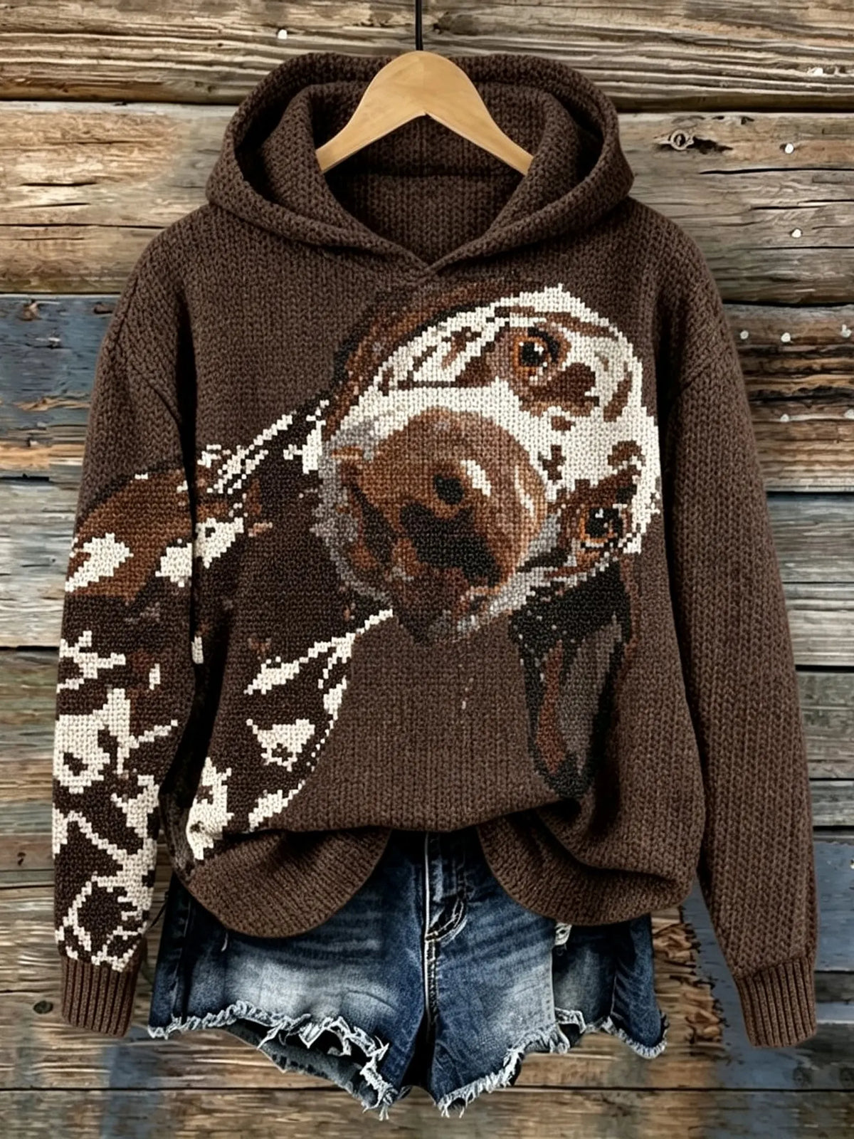 Cardydony Women's Cute Dog-print Hooded Sweater
