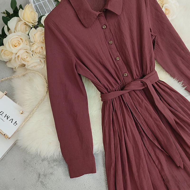 Cardydony Women's Boho Solid Color Buttons Linen Blend Maxi Dress