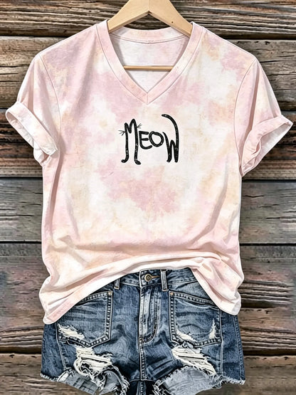 Cardydony Women's Retro Bohemian Style Cat Print Cotton Linen T-shirt