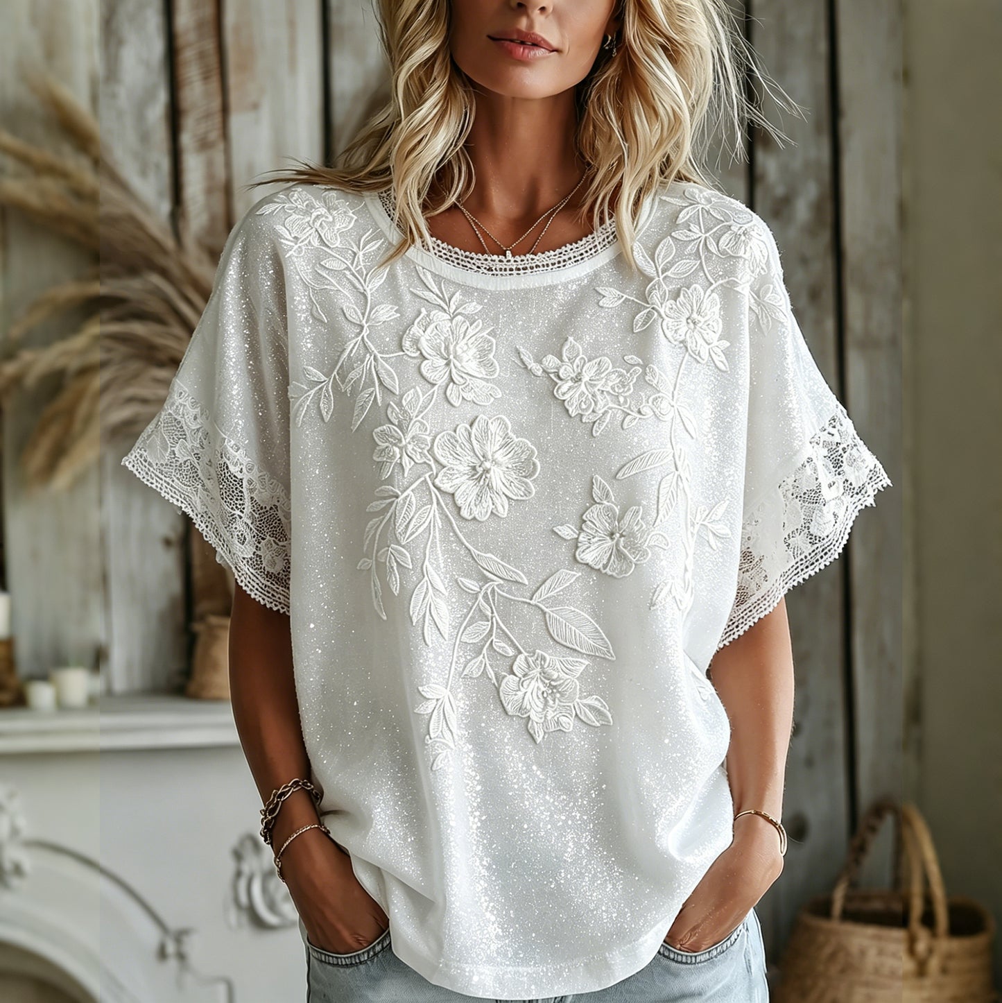 Cardydony Women's Vintage Summer Romantic Yellow Rose Art Linen Blend Short Sleeve Tops