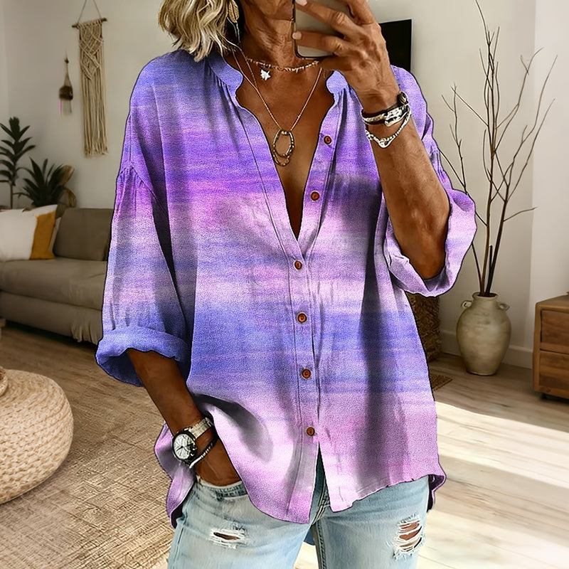 Cardydony Women's Vintage Tribal Purple Floral Print Button Shirt