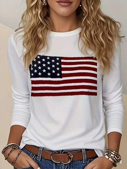 Cardydony Women's Vintage American 250th Anniversary Print Long Sleeve T-shirt