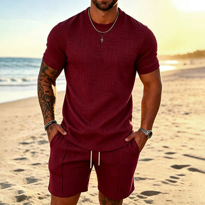 Cardydony Leisure Textured T-shirt And Shorts Two Piece Set
