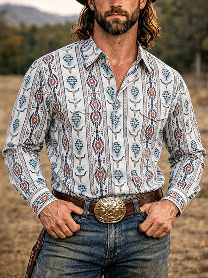 Cardydony Men's Western American Flag Resort Casual Color Matching Shirt