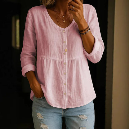 Cardydony Women's Casual V Neck Comfy Linen Blouse