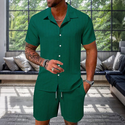 Cardydony Men's Leisure Textured Shirt Set