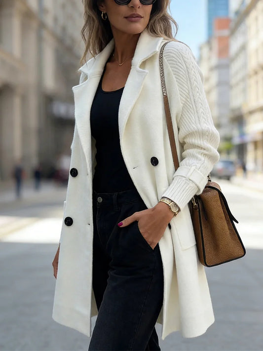 Cardydony Casual Knitted Sleeve Mid-length Wool Coat