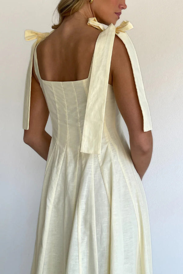 Cardydony Women's Solid Color Sleeveless Tie-up Suspender Elegant Patchwork Maxi Dress