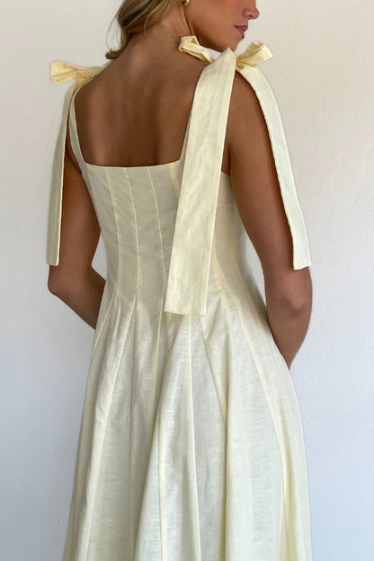 Cardydony Women's Solid Color Sleeveless Tie-up Suspender Elegant Patchwork Maxi Dress