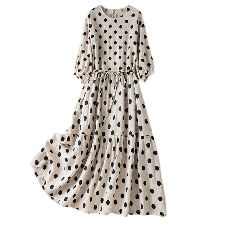 Cardydony Women's Polka Dots Patter Linen Blend Sleeveless Dress