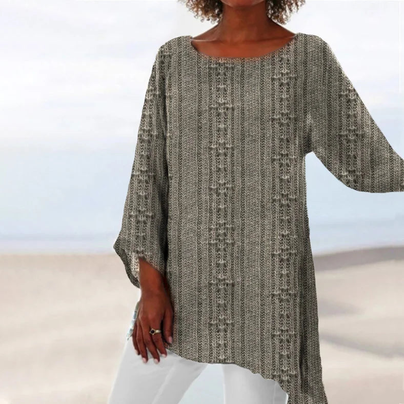 Cardydony Women Vintage Stripes Casual Irregular Hem Shirt