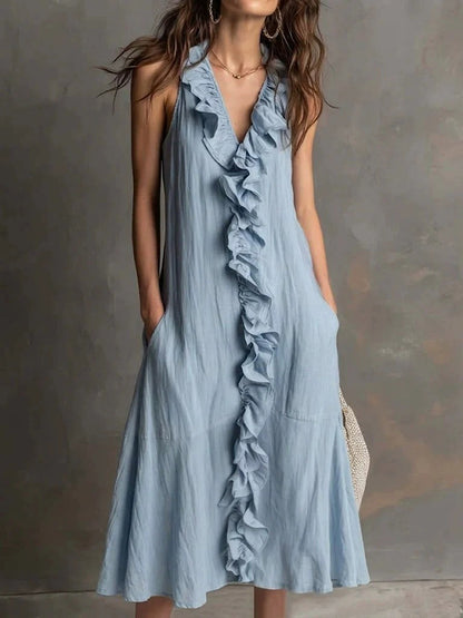 Cardydony Women's Elegant Ruffled Vest Midi Dress