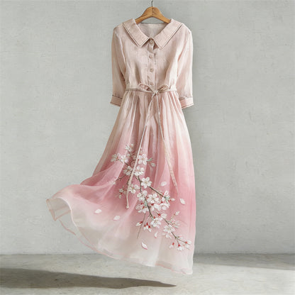 Cardydony Classy Cherry Blossom Gradient Flowy Maxi Dress