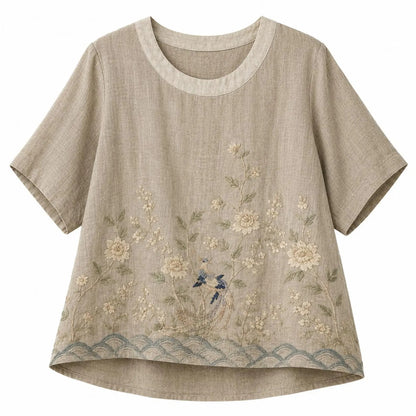 Cardydony Women's Summer Floral In Macarons Colorful Art Linen Blend Short Sleeve Tops