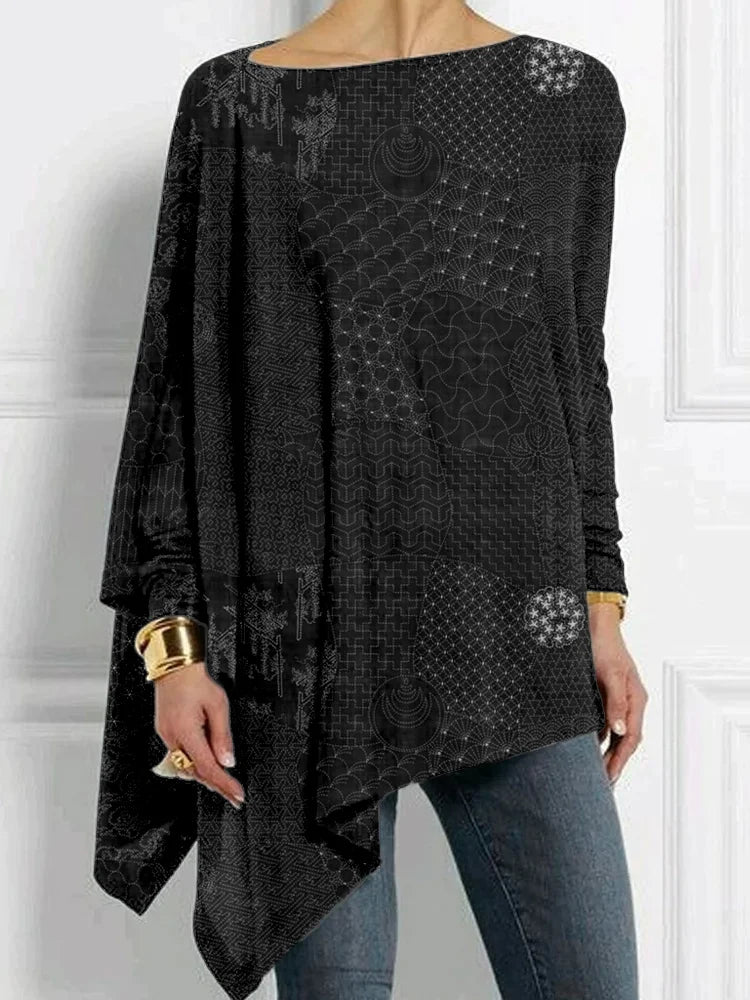 Cardydony Japanese Traditional Sashiko Art Bat Sleeve T Shirt