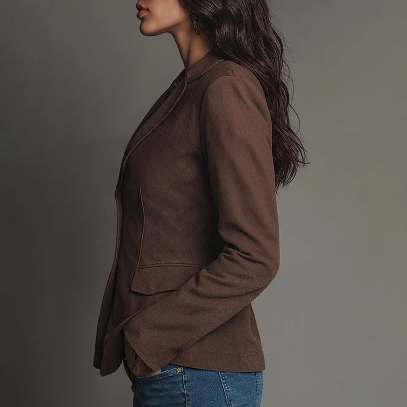 Cardydony Vintage Premium Lapel Waisted Suede Blazer