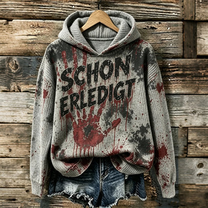 Cardydony Women's Halloween Handprint Bloodstain Schon Erledigt Printed Hooded Sweater