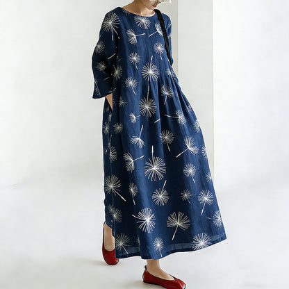 Cardydony Japanese Art Retro Style Dandelion Print Women's Dress