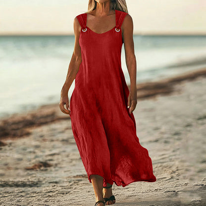 Cardydony Women's Solid Color Linen Blend Sleeveless Dress