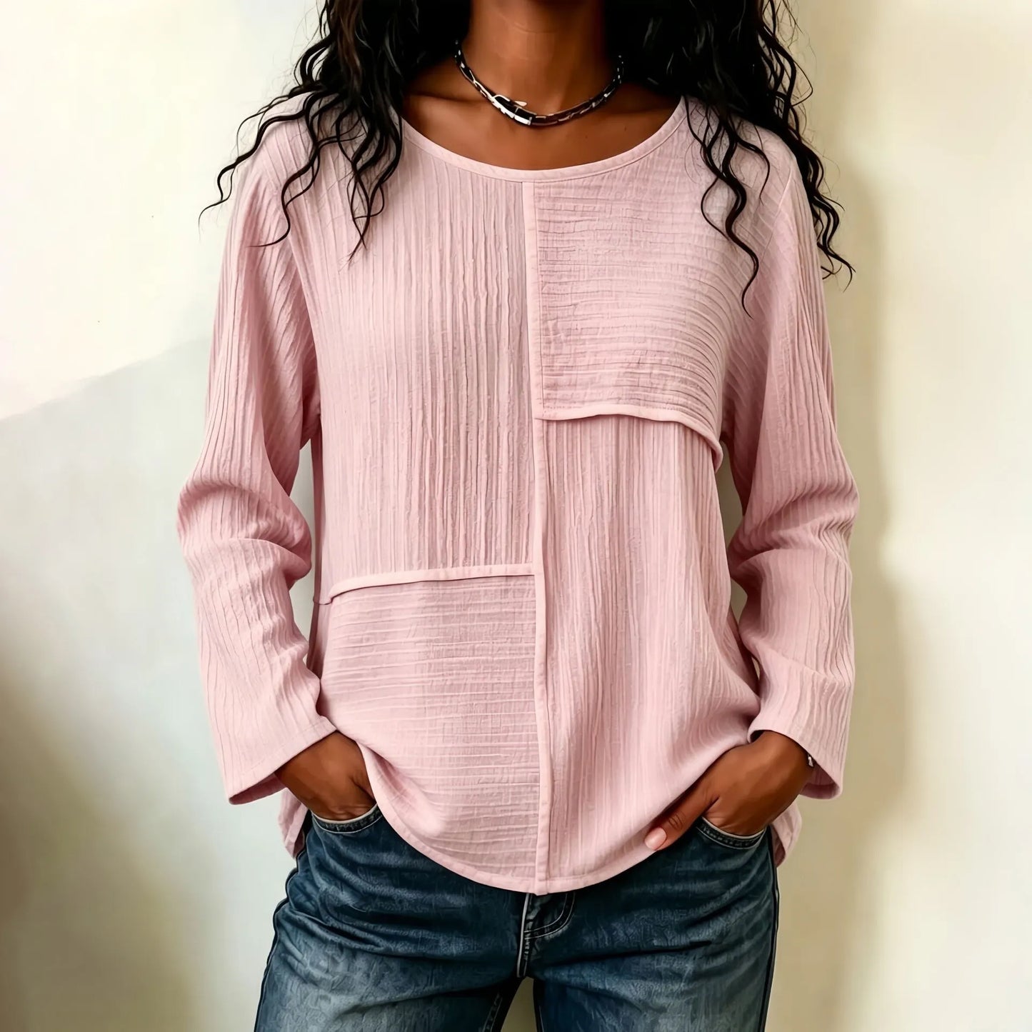 Cardydony Women's Textured Striped Patchwork Loose Batwing Sleeve Casual Blouse
