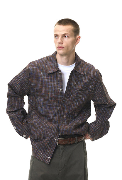 Cardydony Women's Plaid Shirt Oversized Button Up Seersucker Texture Curved Hem – Women's Layer