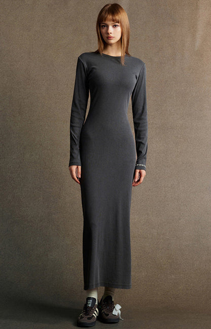 Cardydony Women's Women's Long Sleeve Bodycon Maxi — Ribbed Knit, Back-Slit